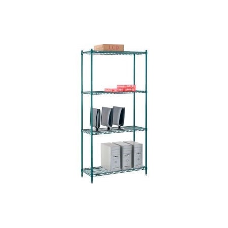 Nexel    Poly-Green   , 4 Tier, Wire Shelving Starter Unit, 42W X 14D X 86H